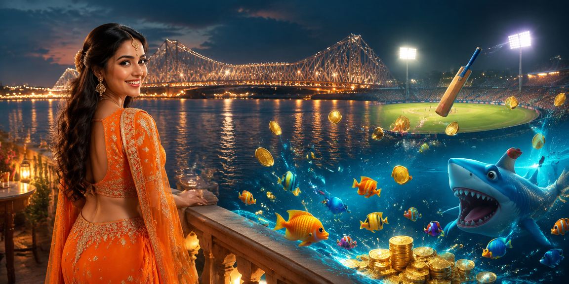 View of Howrah Bridge with cricket betting overlay in Kolkata